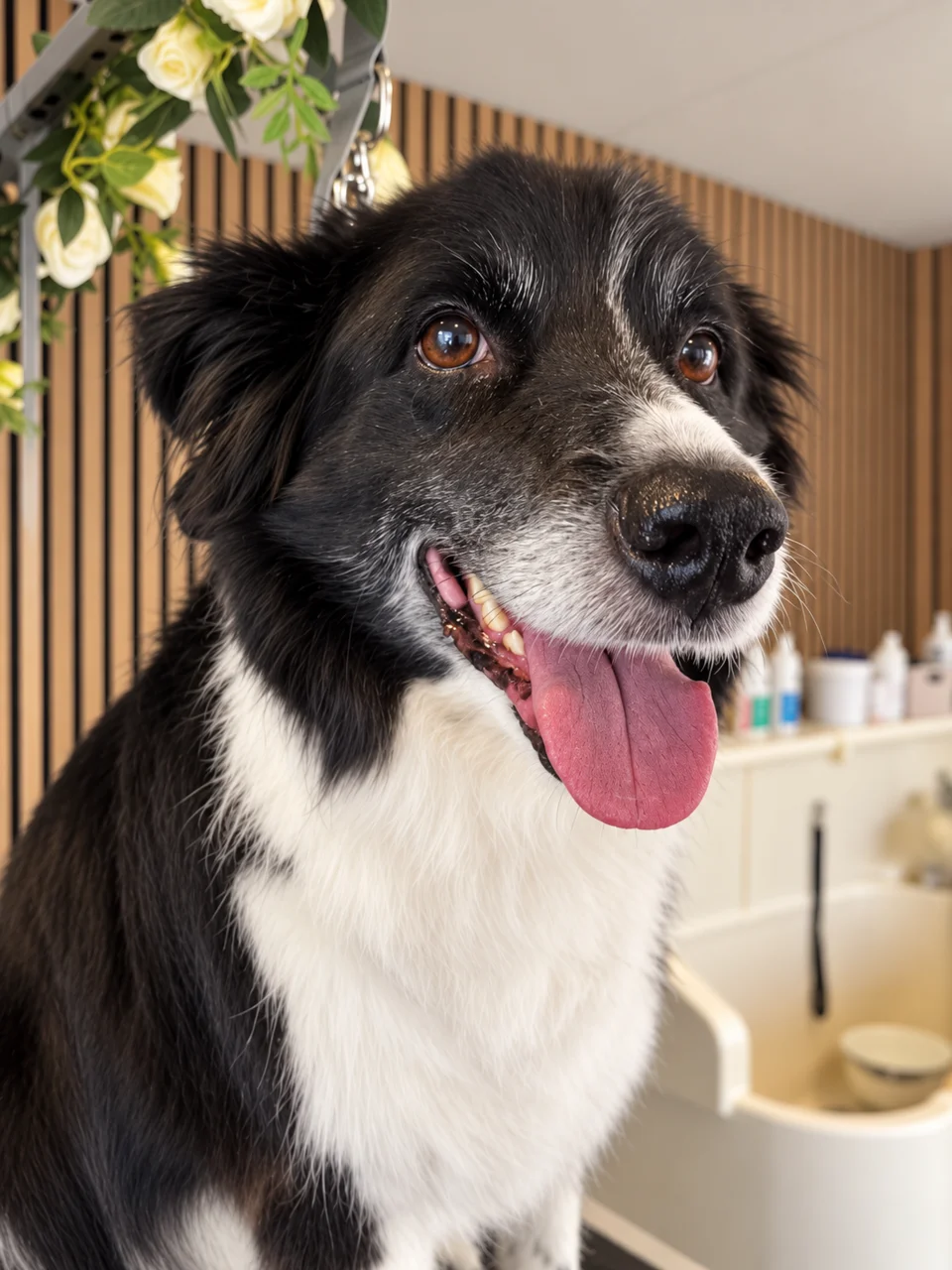 A relaxed and happy dog after grooming at Cwtch Groom Studio